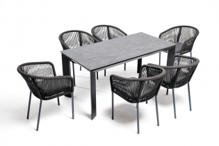«Венето» обеденная группа на 6 персон со стульями «Марсель», каркас темно-серый, цвет темно-серый