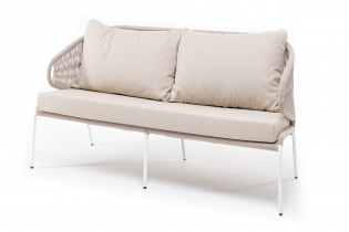 «Милан» диван двухместный плетеный из роупа, каркас алюминиевый белый, роуп бежевый, подушка бежевая