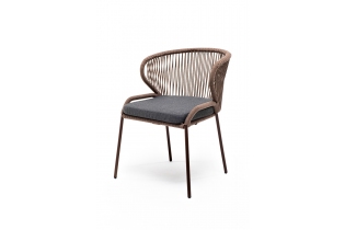 «Милан» плетеный стул из роупа, каркас алюминиевый коричневый, роуп коричневый, подушка темно-серая