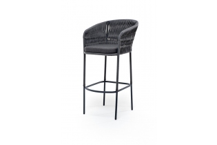 «Бордо» барный стул из роупа, каркас стальной серый, роуп серый (колос), подушка темно-серая