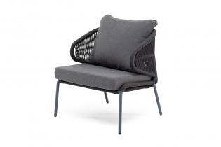 «Милан» кресло плетеное из роупа, каркас алюминиевый серый, роуп темно-серый, подушка темно-серая