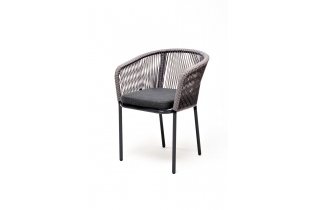 «Марсель» стул плетеный из роупа, каркас алюминий светло-серый (RAL7035) шагрень, роуп бирюзовый круглый, ткань светло-серая