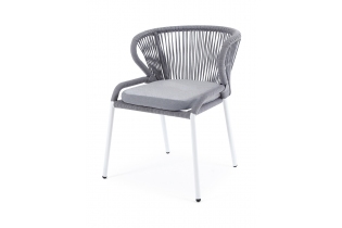 «Милан» стул плетеный из роупа, каркас алюминий светло-серый (RAL7035) шагрень, роуп бирюзовый круглый, ткань светло-серая