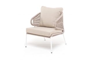 «Милан» кресло плетеное из роупа, каркас алюминий светло-серый (RAL7035) шагрень, роуп серый меланж круглый, ткань светло-серая