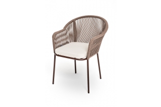 «Лион» стул плетеный из роупа, каркас из стали светло-серый (RAL7035) шагрень, роуп салатовый круглый, ткань светло-серая