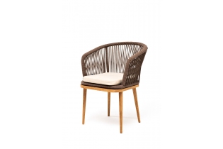 «Марсель» стул плетеный из роупа, основание дуб, роуп коричневый круглый, ткань бежевая