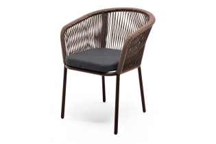«Марсель» стул плетеный из роупа, каркас алюминий коричневый (RAL8016) шагрень, роуп коричневый круглый, ткань темно-серая