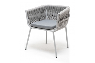 «Монако» стул плетеный из роупа, каркас алюминий светло-серый (RAL7035) шагрень, роуп светло-серый 40 мм, ткань светло-серая