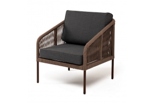 «Канны» кресло плетеное из роупа, каркас алюминий коричневый (RAL8016), роуп коричневый круглый, ткань темно-серая