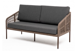 «Канны» диван 2-местный плетеный из роупа, каркас алюминий коричневый (RAL8016) муар, роуп коричневый круглый, ткань темно-серая 019