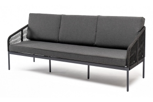 «Канны» диван 3-местный плетеный из роупа, каркас алюминий темно-серый (RAL7024) шагрень, роуп темно-серый круглый, ткань Savana grafit