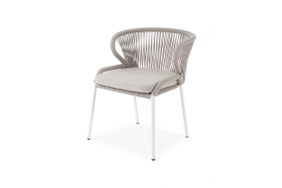 «Милан» стул плетеный из роупа, каркас алюминий (RAL1001), роуп бежевый круглый, ткань бежевая