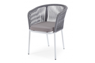 «Марсель» стул плетеный из роупа, каркас алюминий светло-серый (RAL7035) шагрень, роуп светло-серый круглый, ткань Neo ash