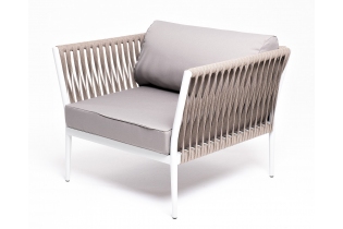 «Касабланка» кресло плетеное из роупа, каркас алюминий светло-серый (RAL7035) шагрень, роуп серо-коричневый 23мм, ткань Neo ash