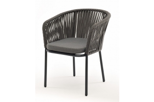«Бордо» стул плетеный из роупа, каркас алюминий темно-серый (RAL7024) шагрень, роуп серый 15мм, ткань серая