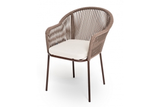 «Лион» стул плетеный из роупа, каркас алюминий светло-серый (RAL7035) шагрень, роуп салатовый меланж круглый, ткань светло-серая