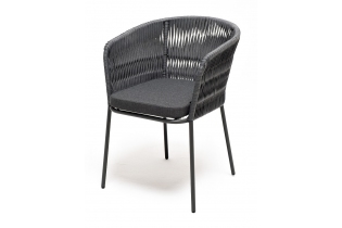 «Бордо» стул плетеный из роупа, каркас алюминий темно-серый (RAL7024) муар, роуп серый 15мм, ткань темно-серая 027