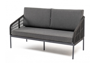 «Канны» диван 3-местный плетеный из роупа, каркас алюминий темно-серый (RAL7024) шагрень, роуп темно-серый круглый, ткань темно-серая 019