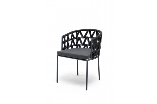 «Диего» плетеный стул из роупа, каркас стальной серый, роуп темно-серый, подушка темно-серая