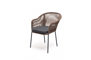 «Лион» плетеный стул из роупа, каркас стальной серый, роуп коричневый, подушка темно-серая